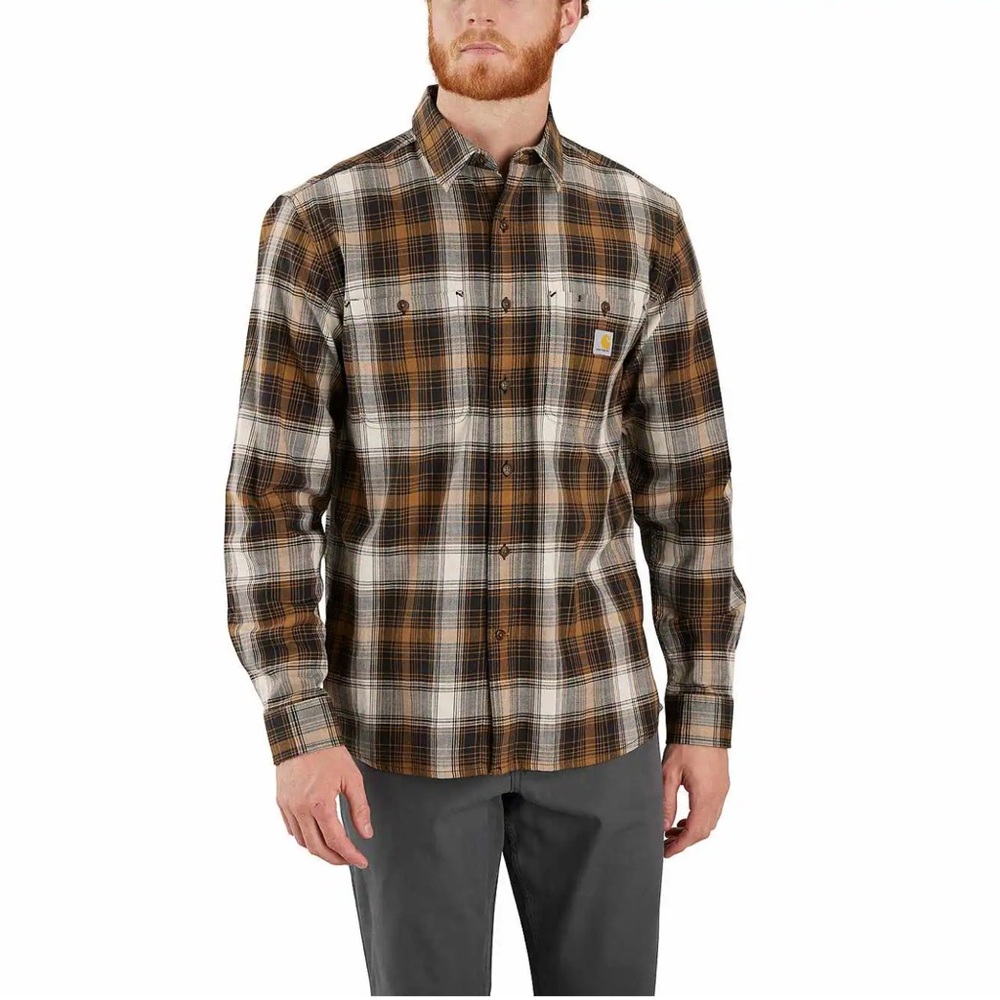 Carhartt Men's Brown Plaid RUGGED FLEX RELAXED FIT LIGHTWEIGHT LONG-SLEEVE Shirt